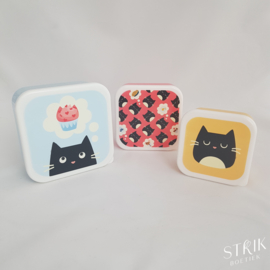 Snackboxen XL / snackdoosjes set 'Feline Fine cat'