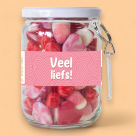 Snoeppot 'Veel liefs' met sleutelhanger