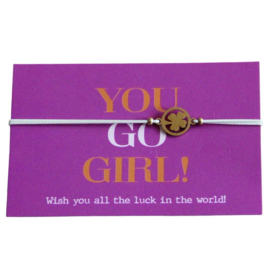 Armband met wenskaart 'You go girl!'