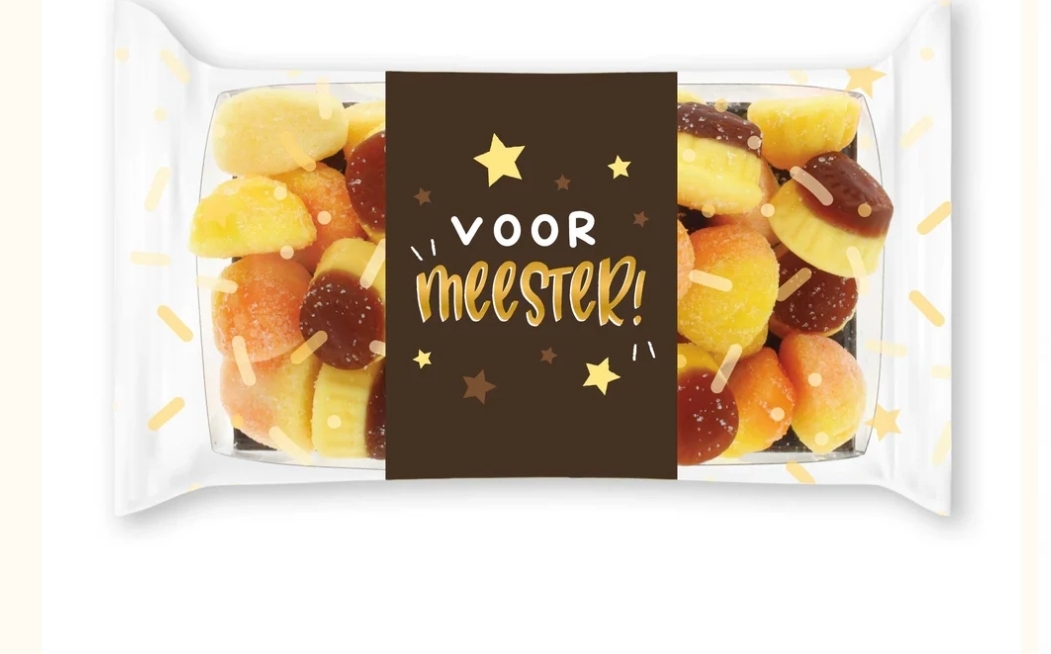 Snoeppakketje 'Voor meester' (regenboogmix)