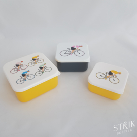 Snackboxen XL / snackdoosjes set 'Wielrenners/fiets'