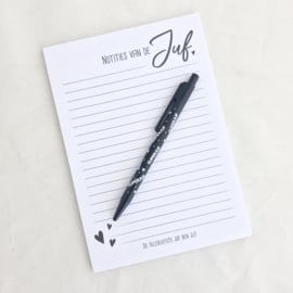 Notablok XL 'Notities van de juf' + balpen