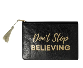 Metallic tasje 'Don't stop believing' zwart