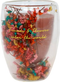 Geurkaars en theeglas 'Friends and flowers color the world' (My Flame)