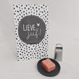 Ambergeurblokje met schaaltje 'Lieve juf'