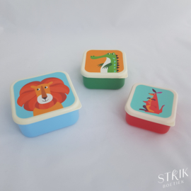 Snackboxen / snackdoosjes set 'Vrolijke dieren'