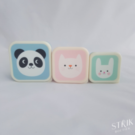 Snackboxen / snackdoosjes set 'panda & friends'