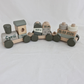 Houten trein olijfgroen (Label Label)