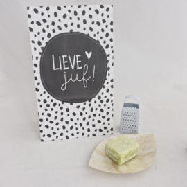 Ambergeurblokje met schaaltje 'Lieve juf'