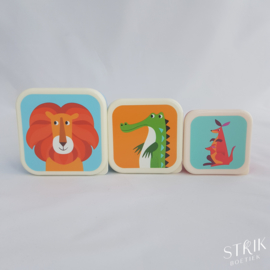 Snackboxen / snackdoosjes set 'Vrolijke dieren'