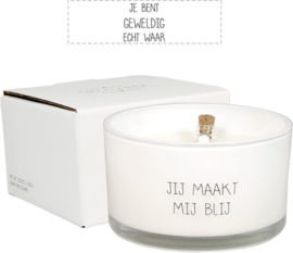Geurkaars met flessenpost 'Jij maakt mij blij' (My Flame)