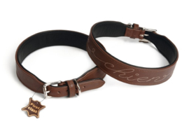 Leren halsband "chien" 4cm x 35cm, bruin