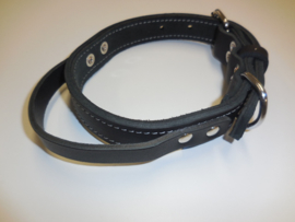 Dubbel leren halsband 3cm met handvat