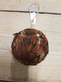 FEATHER HANGING BALL 8CM BROWN