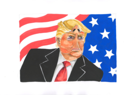 Originele tekening: Trump met neus op het voorhoofd