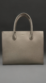 Tas Lederlook Goud/Beige Groot, Met leren en stoffen schouderband