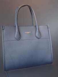 Tas Lederlook DonkerBlauw, Met leren en stoffen schouderband