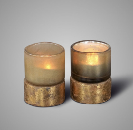 SORT. OF GOLDEN TEALIGHT WITH GOLDPLATED WOODENBASE 2021 S