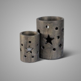 BRYNXZ SET OF 2TEALIGHTHOLDER CYLINDER STARS MAJESTIC BLACK GOLD D.