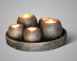 Brynxz  Set of 5 Tealightcups on a Plate Majestic Brown D.30 H.17