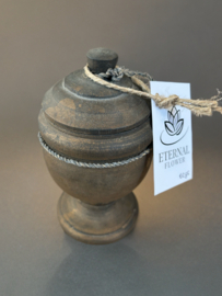 Houten pot met deksel op standaard S H.18 D.11