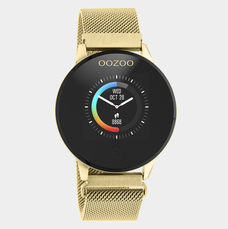 OOZOO Smartwatches - unisex - metalen mesh band gouden met goud | SMARTWATCH  | Landelijk Brocant