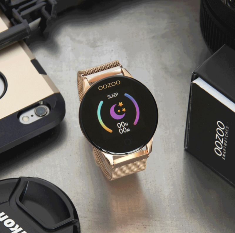 OOZOO Smartwatches - unisex - metalen mesh band rosé gouden met rosé goud |  SMARTWATCH | Landelijk Brocant