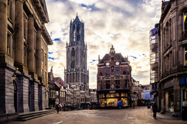 Aluminum-dibond print 'De Dom en Vismarkt gezien vanaf de Stadhuisbrug in Utrecht' 60x40cm