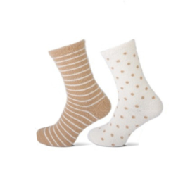 Homesocks - nop en streep - zand/ ecru- 2-pack