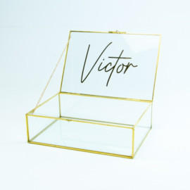 Giftbox rechthoekig model in glas, kleur goud (22 cm x 15 cm x 6,5 cm)