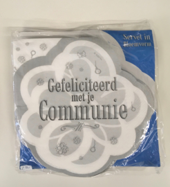 Pakje servietten in bloemvorm "Gefeliciteerd met je communie"
