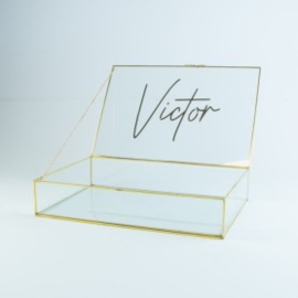 Giftbox rechthoekig model in glas, kleur goud (32 cm x 21 cm x 6,5 cm)