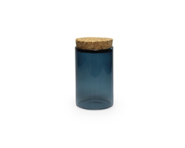 Glazen potje met kurken stop, kleur silver blue,  8,4 x 5 cm diam.