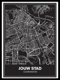 Stadskaart van jouw stad - lijnen - zwart