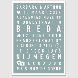 Bruiloft tekstposter met eigen tekst - 20 kleuren