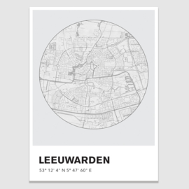 Leeuwarden stadskaart  - potloodschets - 20 kleuren