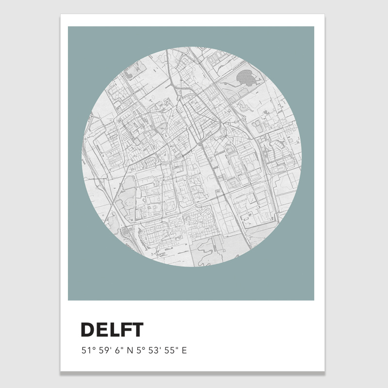 Delft stadskaart  - potloodschets - 20 kleuren