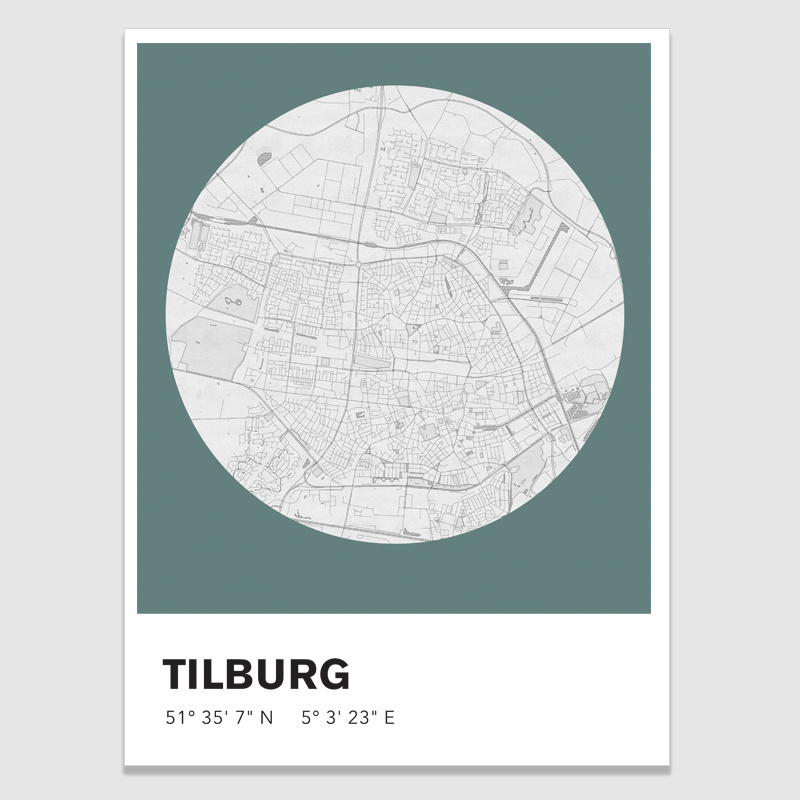Tilburg stadskaart - potloodschets - 20 kleuren