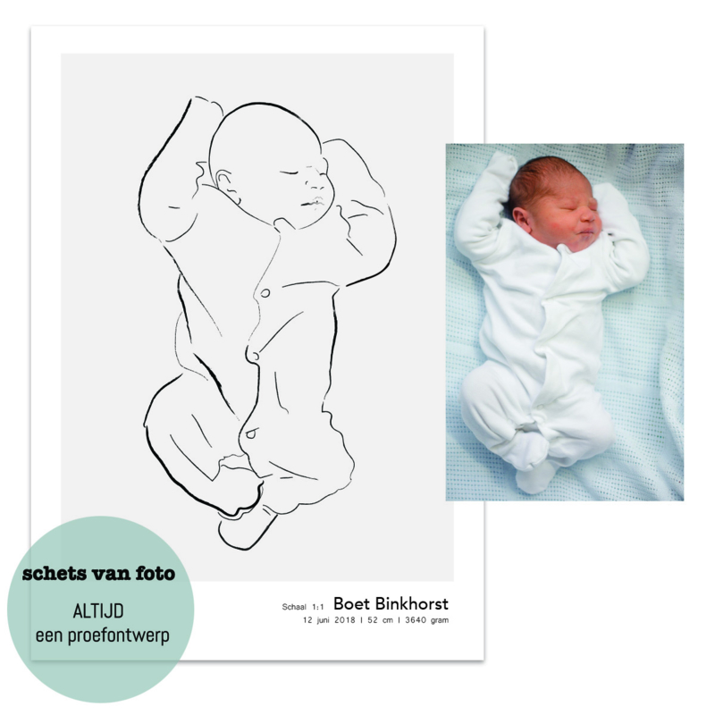 Poster met babyschets op schaal van eigen foto