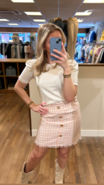 Rok bouclé roze/wit met gouden  knoopjes