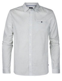 petrol shirt wit met klein groen blauw printje