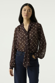 Garcia blouse bruin met witte stippen en strik