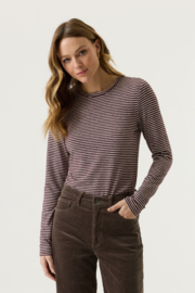 Garcia lange mouw beige/bordeaux gestreept