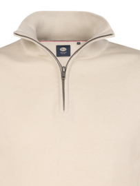 Petrol trui fijn gebreid half zip krijt wit kwc202