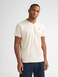 Petrol V-hals t-shirt zand gemeleerd met logo op de borst TSV638