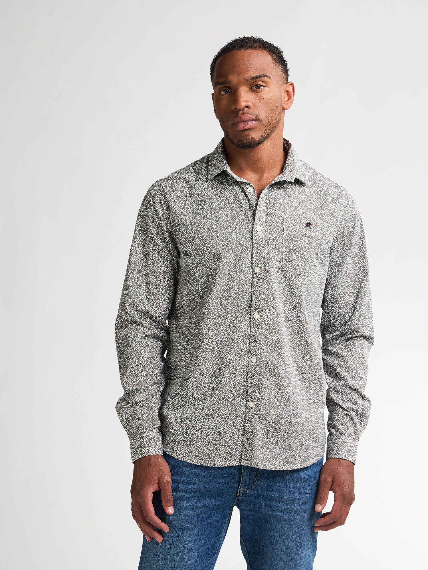 Petrol shirt bruin/groen/creme geprint SIL409