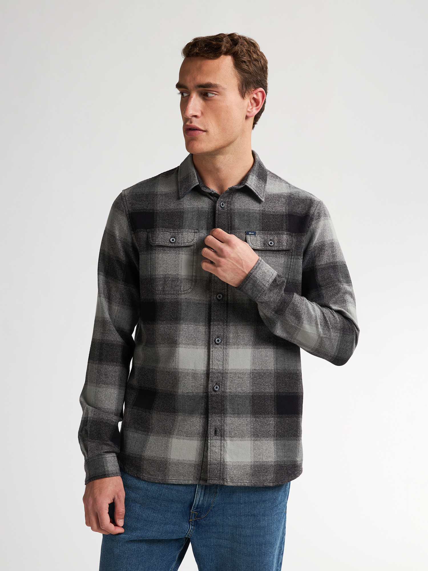 Petrol overshirt geblokt beige/zwart/grijs SIL417