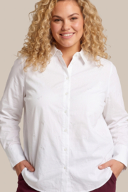 Exxcellent Palona blouse creme met glaskraaltje geborduurd boemetje