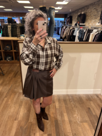 Blouse grijsblauw/creme / taupe geblokt ruim vallend model
