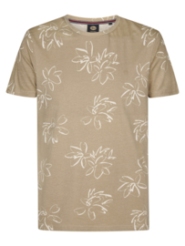 Petrol T-Shirt met all over bloemenprint zand
